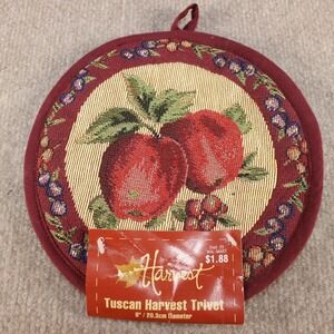 Harvest Tuscan Harvest Trivet Red Apple Woven Tapestry Pot Holder 8 Inch Round